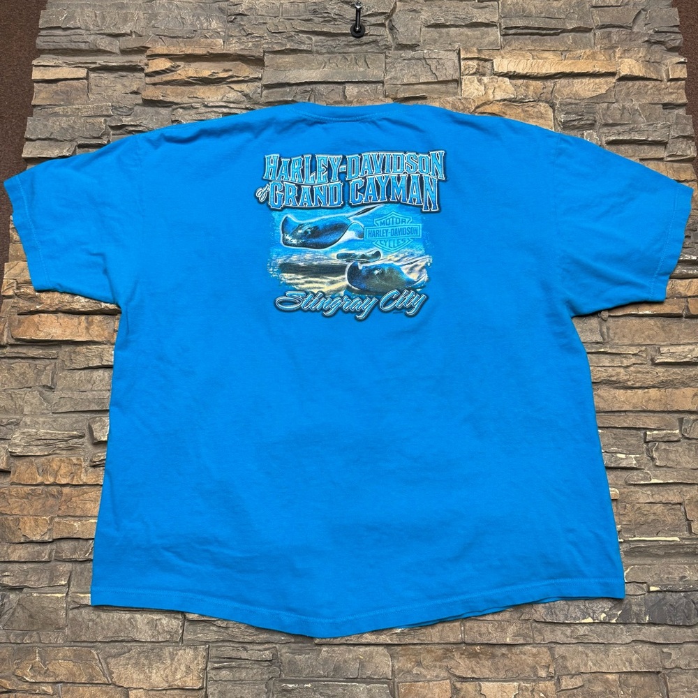 Harley Davidson Shirt Men 3XL Blue Grand Cayman Stingray City Graphic Motorcycle